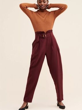 Anthropologie Tie-Waist Cropped Trousers in Plum